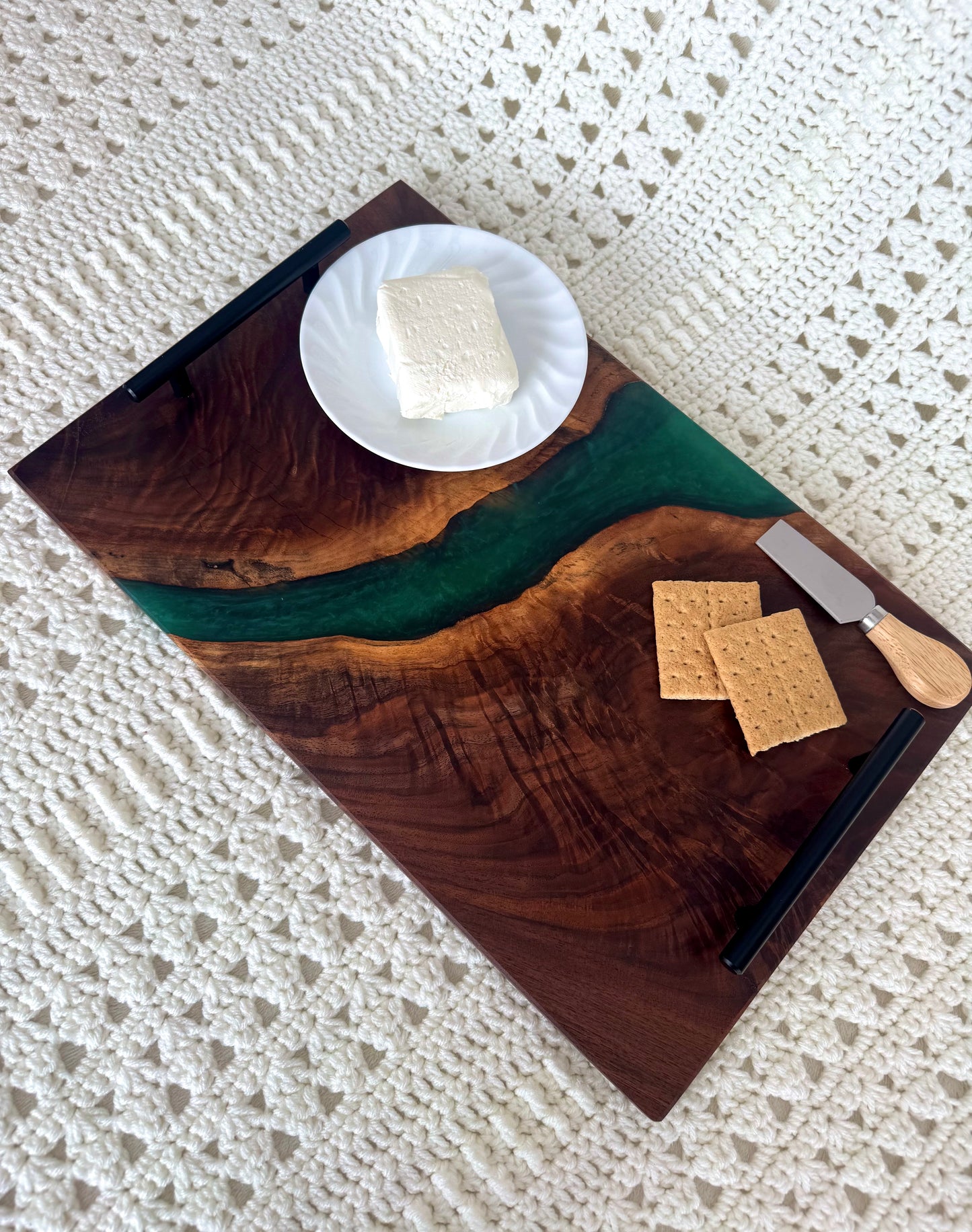 Very Unique Black Walnut and Green Epoxy Charcuterie Board