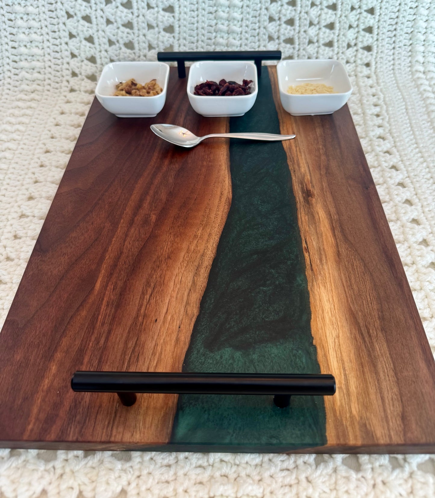 Black Walnut & Dark Green Epoxy Charcuterie Board