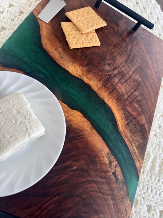 Very Unique Black Walnut and Green Epoxy Charcuterie Board
