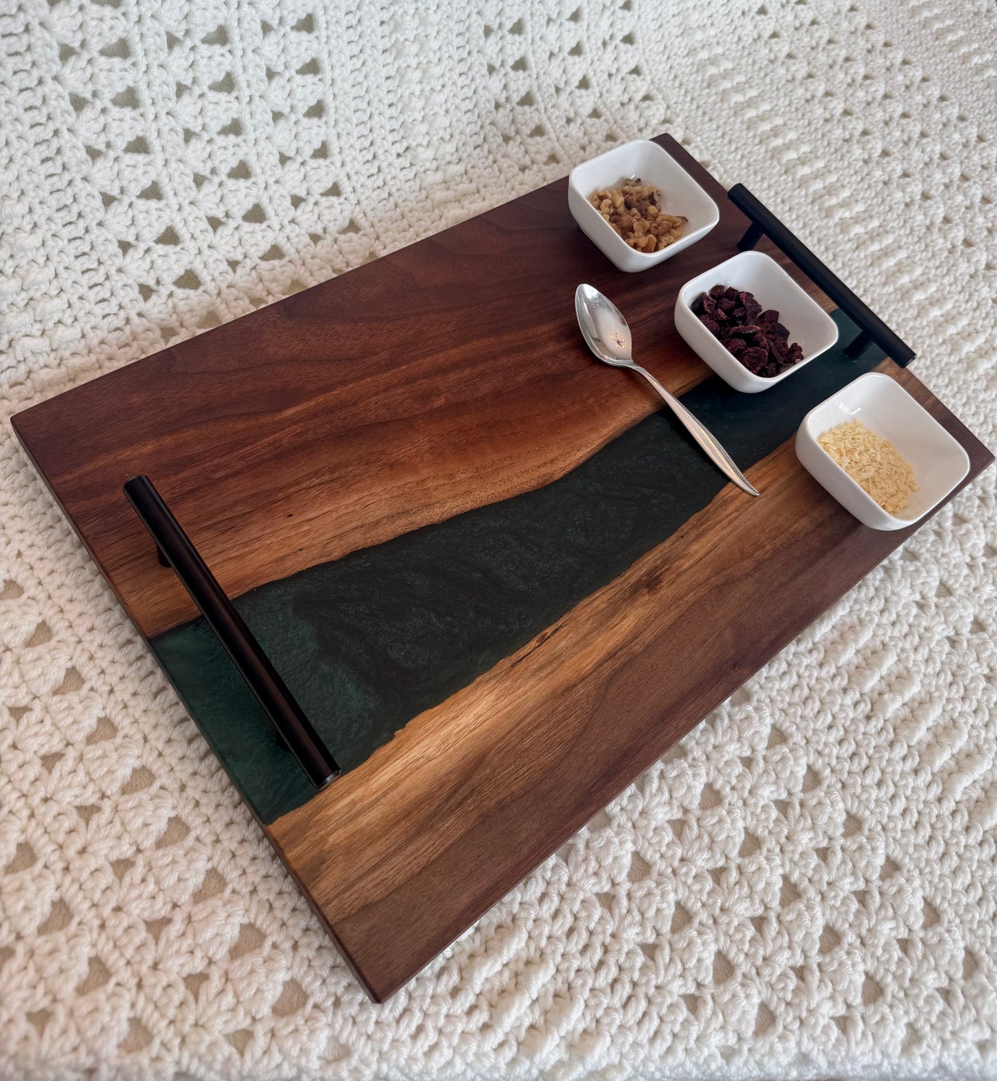 Black Walnut &amp; Dark Green Epoxy Charcuterie Board