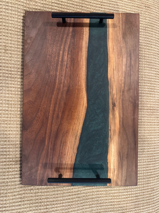 Black Walnut &amp; Dark Green Epoxy Charcuterie Board